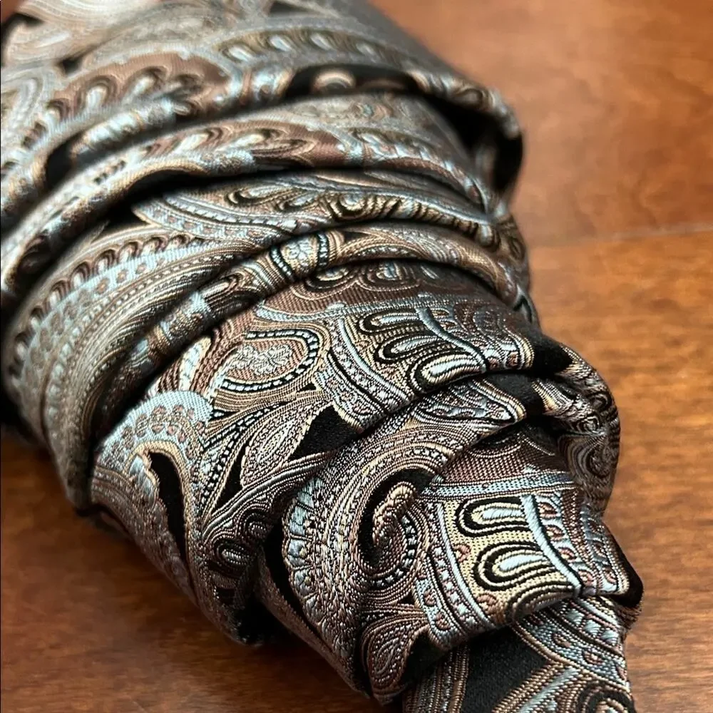 Sophisticated Ike Behar Woven Paisley Tie in Black, Brown and Blue, 100% Silk